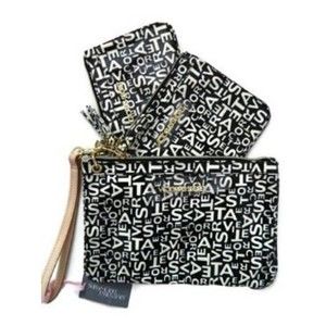 3pc TRIO SET VINYL Victoria's Secret monogram makeup cosmetic bag brand new